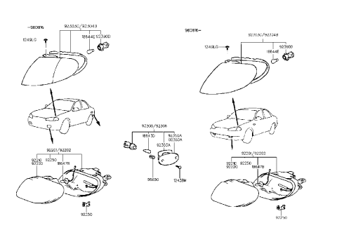 1999 Hyundai Elantra Front Combination Lamp Bulb Holder Assembly Diagram for 92340-34550