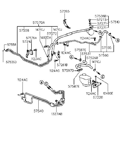 1998 Hyundai Elantra Power Steering Hose & Bracket Diagram