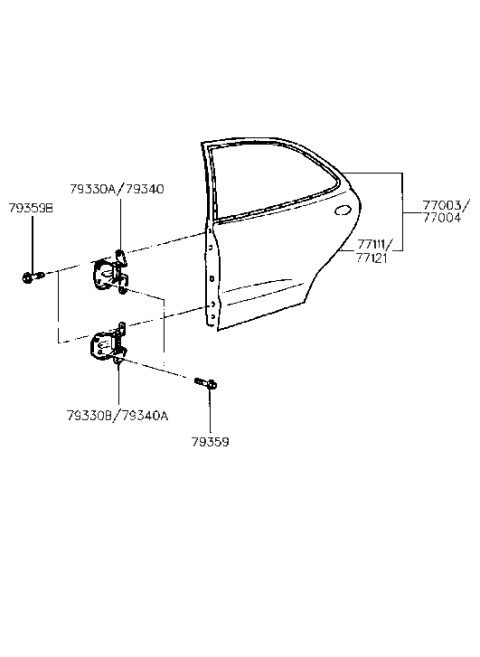 2001 Hyundai Accent Hinge Assembly-Rear Door Upper,LH Diagram for 79350-29000