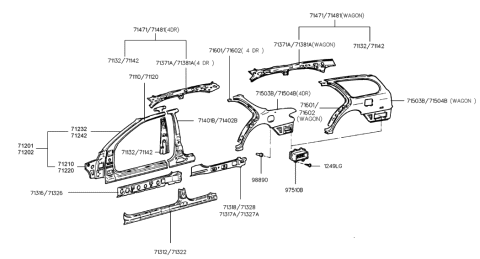 1996 Hyundai Elantra Reinforcement Assembly-Side Sill O Diagram for 71327-29000