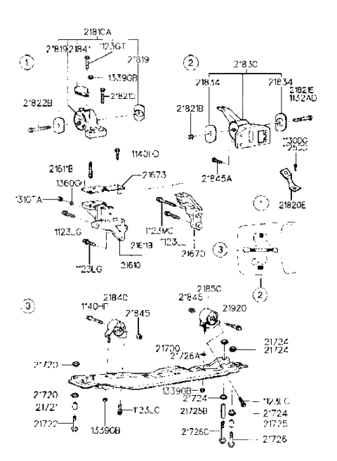 1999 Hyundai Elantra Engine & Transaxle Mounting Diagram