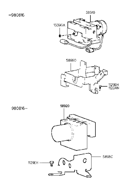 1999 Hyundai Elantra Bracket-Hydraulic Module Diagram for 58960-29500