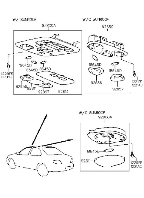2001 Hyundai Accent Map Lamp Assembly Diagram for 92800-29200-IA