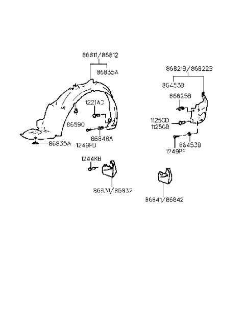 1999 Hyundai Elantra Front Wheel Mud Guard Assembly, Left Diagram for 86831-29000