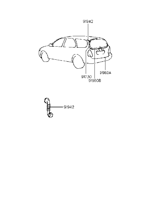 1996 Hyundai Elantra Wiring Assembly-Tail Gate Diagram for 91970-29010