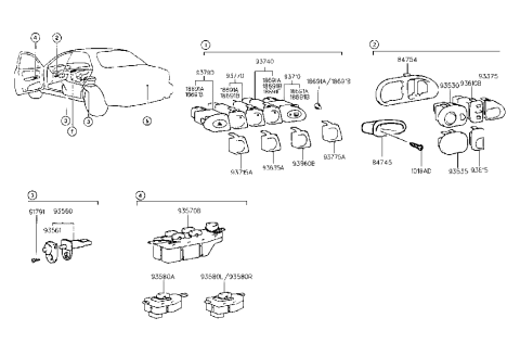 2001 Hyundai Accent Switch Assembly-Mirror Remote Control Diagram for 93530-29000