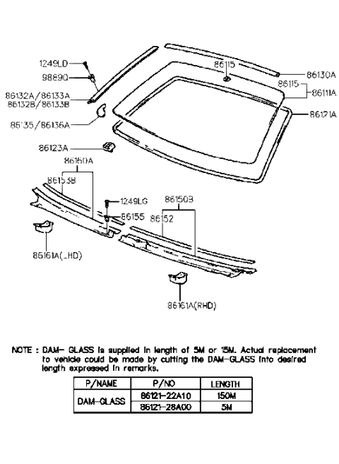 2001 Hyundai Accent Windshield Glass Assembly Diagram for 86110-29200