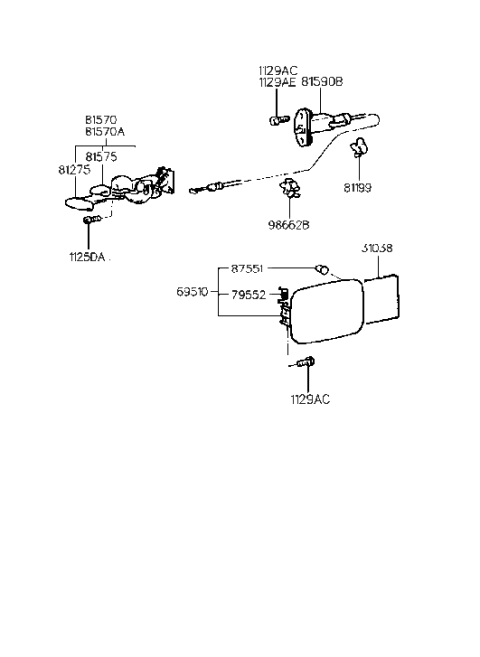 1995 Hyundai Elantra Handle Assembly-Fuel Filler Door Diagram for 81570-22001