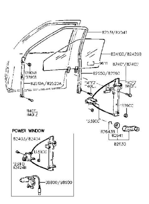 2000 Hyundai Elantra Front Door Window Regulator & Glass Diagram