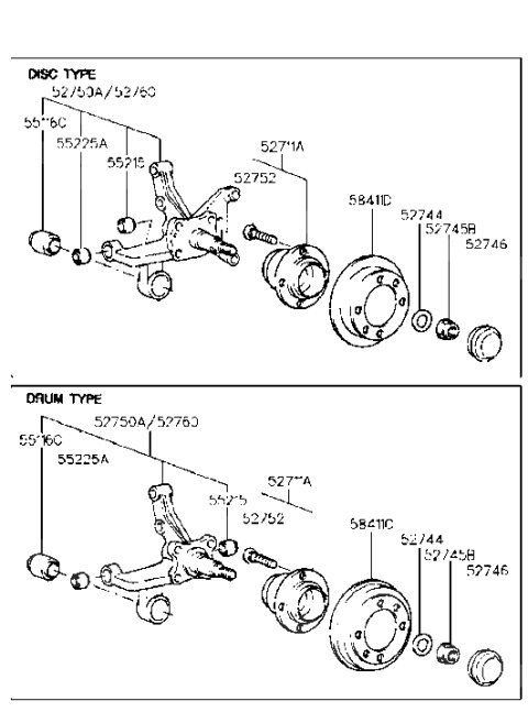 1995 Hyundai Elantra Rear Wheel Hub Assembly Diagram for 52710-29150