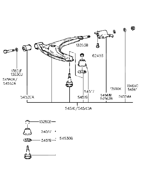 1999 Hyundai Elantra Bracket-Lower Arm Mounting,LH Diagram for 54583-29000