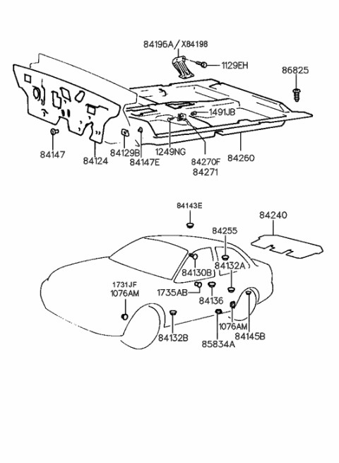 2001 Hyundai Accent Insulator-Dash Panel Diagram for 84124-29002