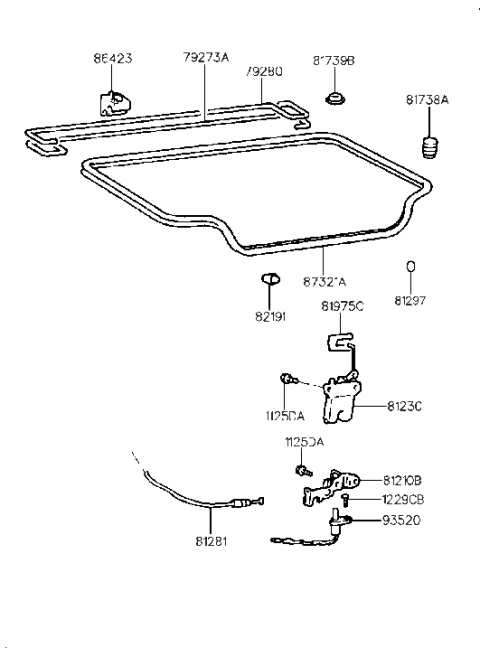 1997 Hyundai Elantra Bar-Trunk Lid Hinge Torsion LH Diagram for 79273-29500