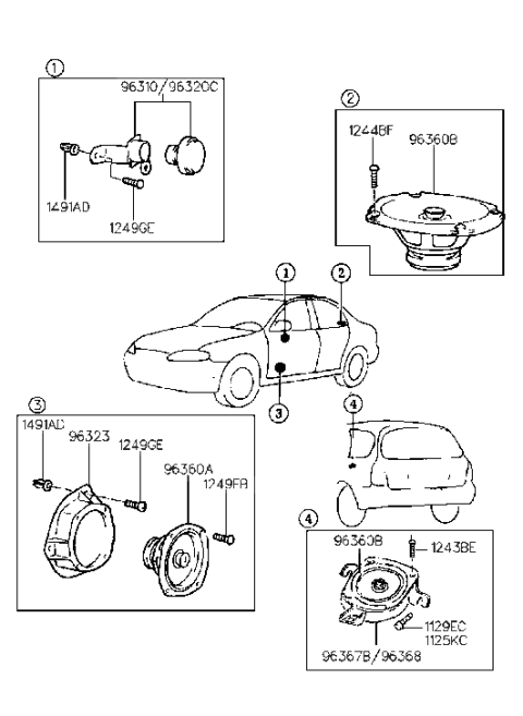 1999 Hyundai Elantra Door Speaker Diagram for 96325-29010