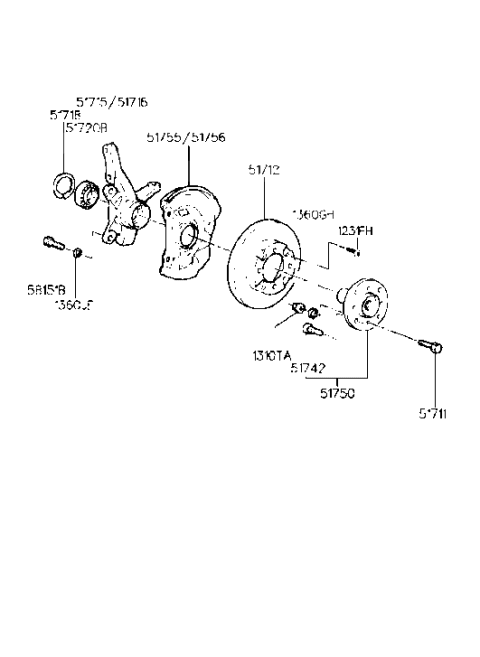 2000 Hyundai Elantra Front Wheel Bearing Diagram for 51720-29100