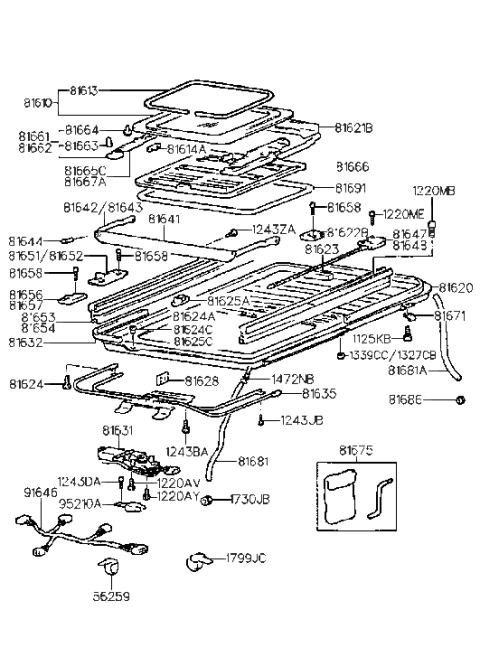 2005 Hyundai Sonata Weatherstrip-Sunroof Glass Diagram for 81613-29000