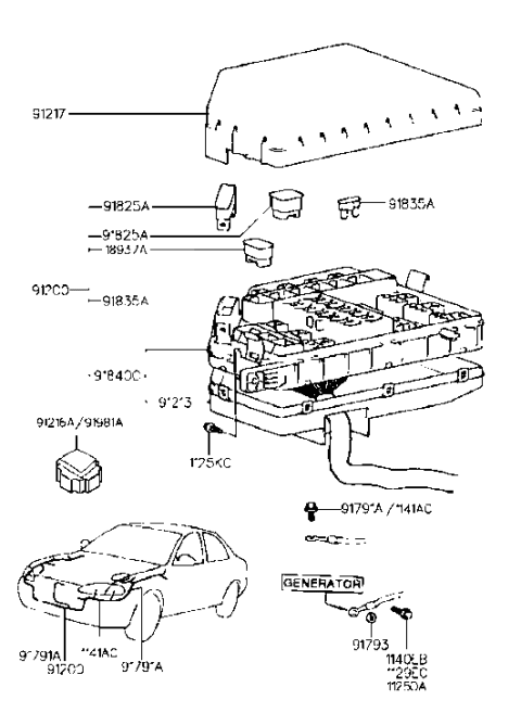 1996 Hyundai Elantra Cover-Relay & Fuse Box,Upper Diagram for 91213-29101