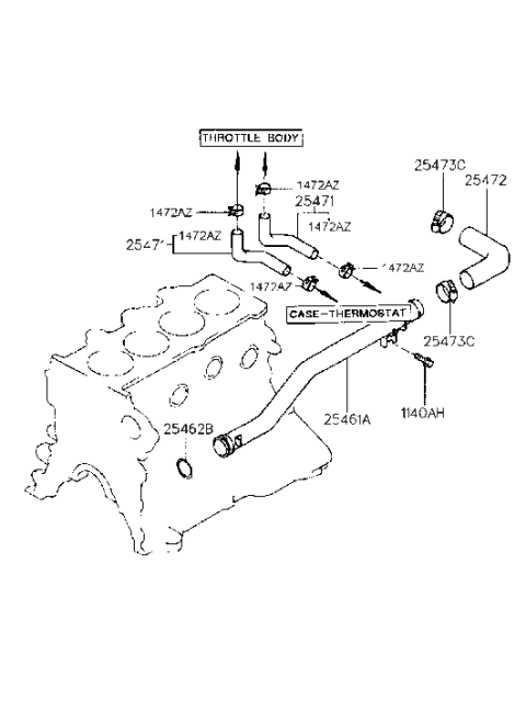 2000 Hyundai Elantra Coolant Hose & Pipe Diagram