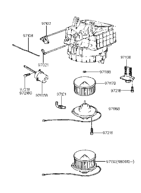 1999 Hyundai Elantra Heater System-Blower Unit (HCC) Diagram