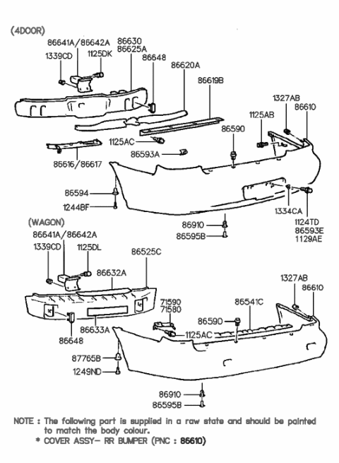 1998 Hyundai Elantra Reinforcement Assembly-Rear Bumper Upper LH Diagram for 86616-29000
