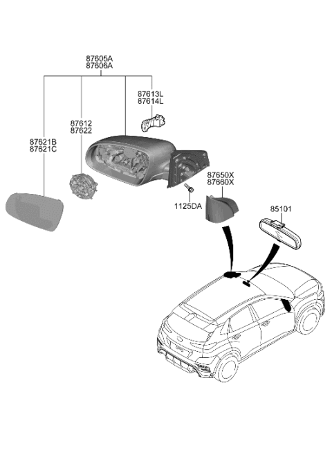 2022 Hyundai Kona N Mirror-Outside Rear View Diagram