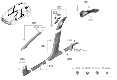 1994 Hyundai Elantra Trim Assembly-Center Pillar Upper RH Diagram for 85840-J9000-TRY