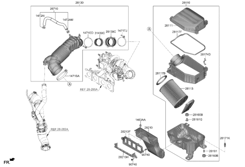 1995 Hyundai Elantra HOSE ASSY-AIR INTAKE Diagram for 28130-I3100