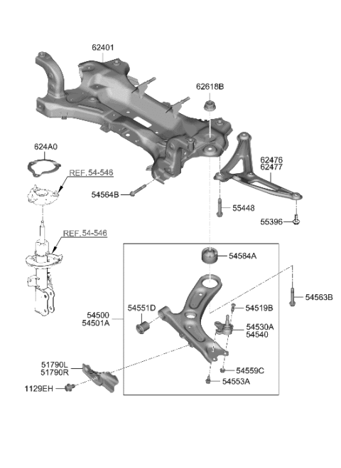 1995 Hyundai Elantra ARM COMPLETE-FR LWR,RH Diagram for 54501-I3000