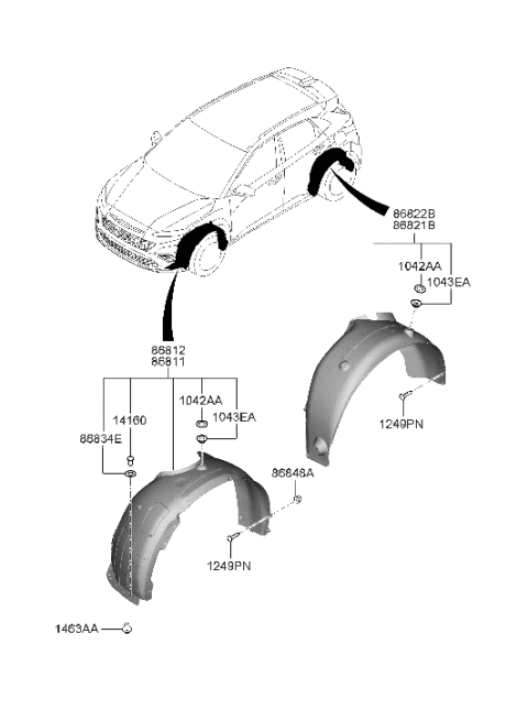 1995 Hyundai Elantra GUARD ASSY-FRONT WHEEL,LH Diagram for 86811-I3000