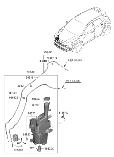 1995 Hyundai Elantra RESERVOIR ASSY-W/SHLD WASHER Diagram for 98620-J9200