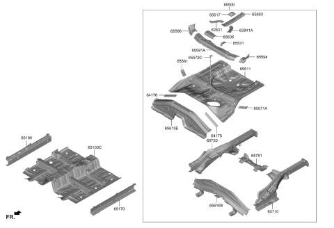 1995 Hyundai Elantra Member Assembly-Rear Floor Front Cross Diagram for 65610-J9000