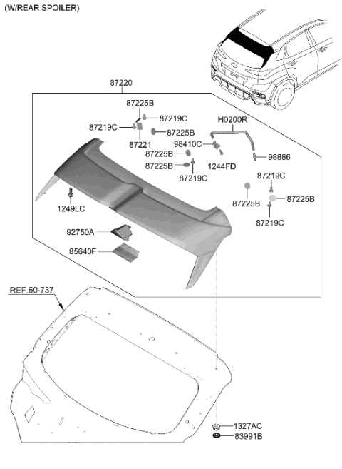 2022 Hyundai Kona N Roof Garnish & Rear Spoiler Diagram 3