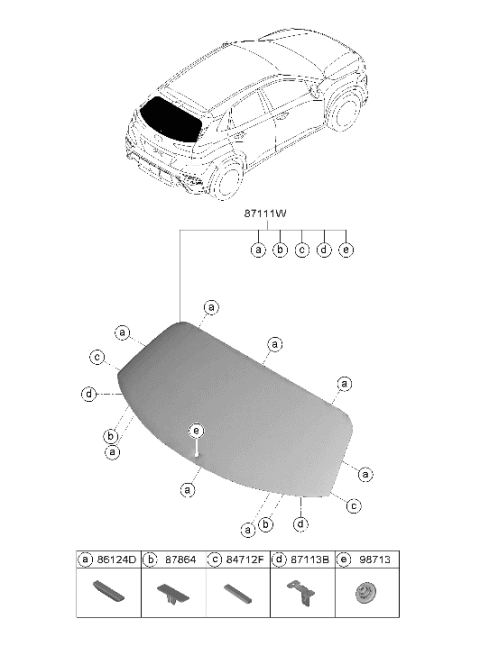 2023 Hyundai Kona N Rear Window Glass & Moulding Diagram