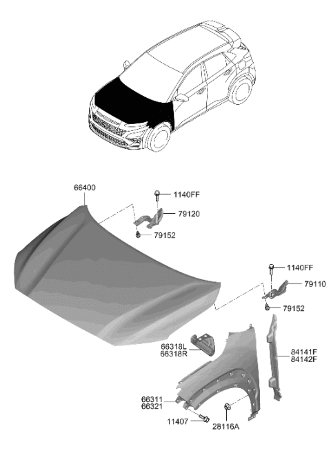 2023 Hyundai Kona N Fender & Hood Panel Diagram