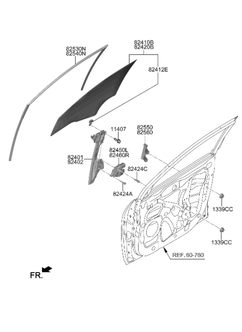 2022 Hyundai Kona N Front Door Window Regulator & Glass Diagram