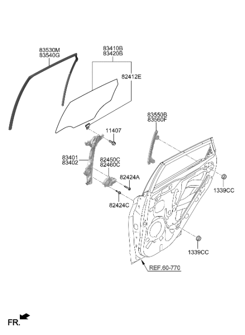 2023 Hyundai Kona N Rear Door Window Regulator & Glass Diagram