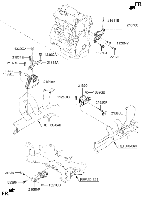 2022 Hyundai Kona N Engine Mounting Bracket Assembly Diagram for 21810-S0100