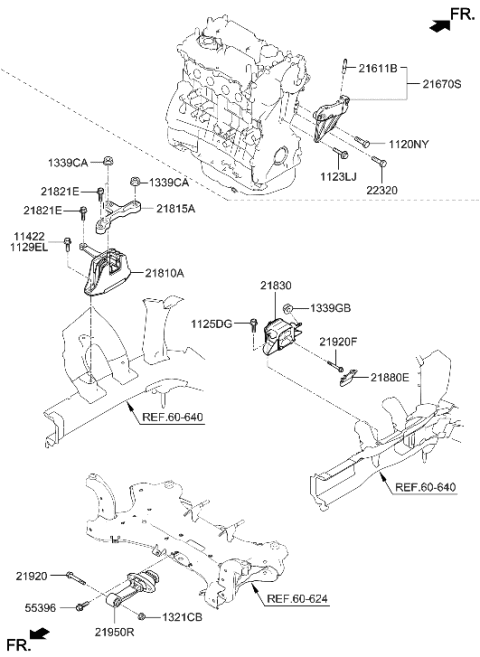 1994 Hyundai Elantra Engine Mounting Bracket Assembly Diagram for 21810-S0100