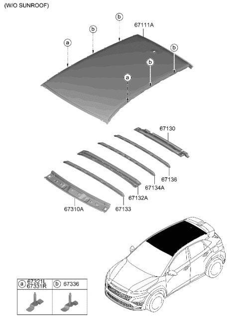 2022 Hyundai Kona N Rail Assembly-Roof Center, No.1 Diagram for 67132-J9000