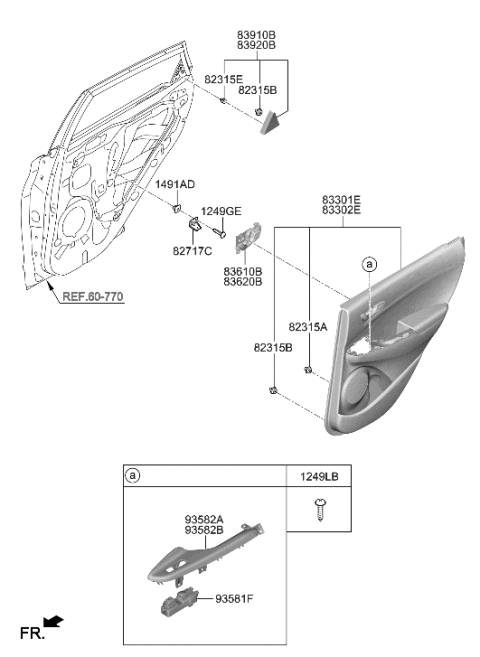 1994 Hyundai Elantra Handle Assembly-Rear Door Inside,L Diagram for 83610-I3510-MPP