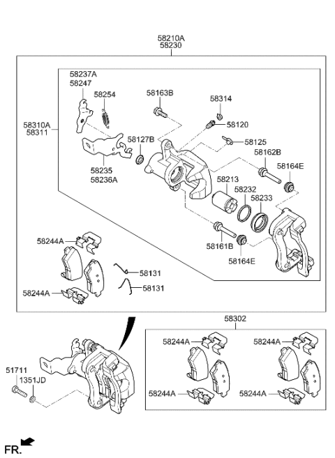 1995 Hyundai Elantra CALIPER KIT-RR BRAKE,LH Diagram for 58310-I3A00