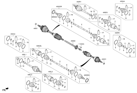 2022 Hyundai Genesis G70 Bearing Bracket & Shaft Assembly Diagram for 49560-B1610