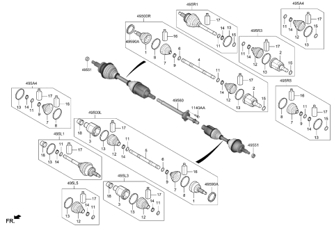 2013 Hyundai Sonata Hybrid Bearing Bracket & Shaft Assembly Diagram for 49560-B1610