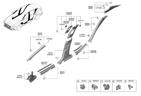 2022 Hyundai Genesis G70 Knob-Height Adjuster,LH Diagram for 85834-G9000-NNB