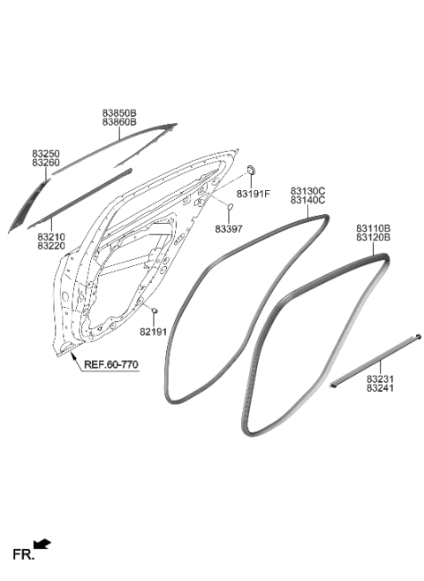 2023 Hyundai Genesis G70 Rear Door Moulding Diagram