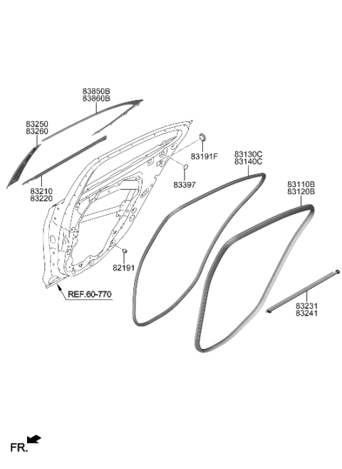 2022 Hyundai Genesis G70 Rear Door Moulding Diagram