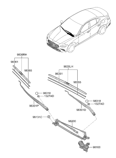 2023 Hyundai Genesis G70 Windshield Wiper Arm Assembly(Passenger) Diagram for 98321-G9000