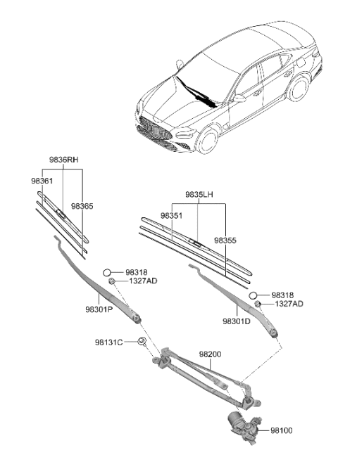 2005 Hyundai Azera Windshield Wiper Arm Assembly(Driver) Diagram for 98311-G9000