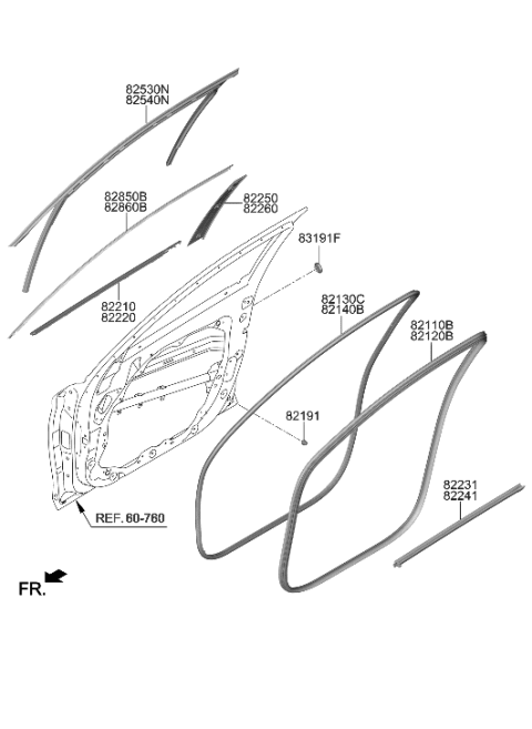 2022 Hyundai Genesis G70 Front Door Moulding Diagram