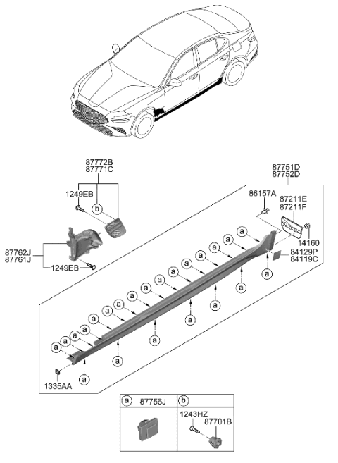 2022 Hyundai Genesis G70 Body Side Moulding Diagram